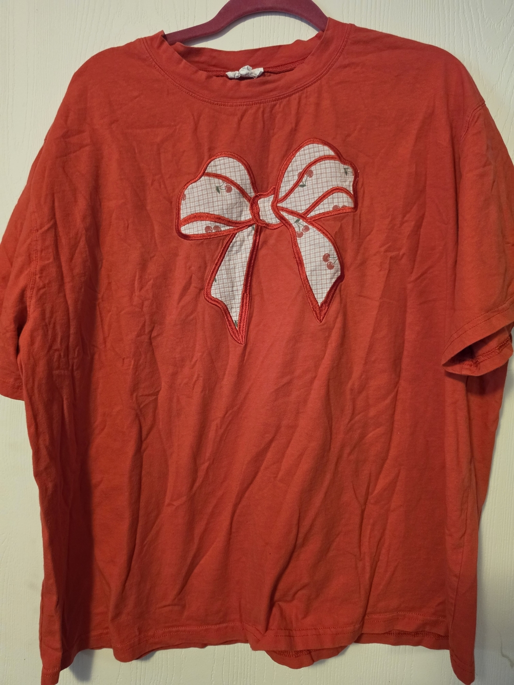Women’s Red Short Sleeve Tee with Bow Applique